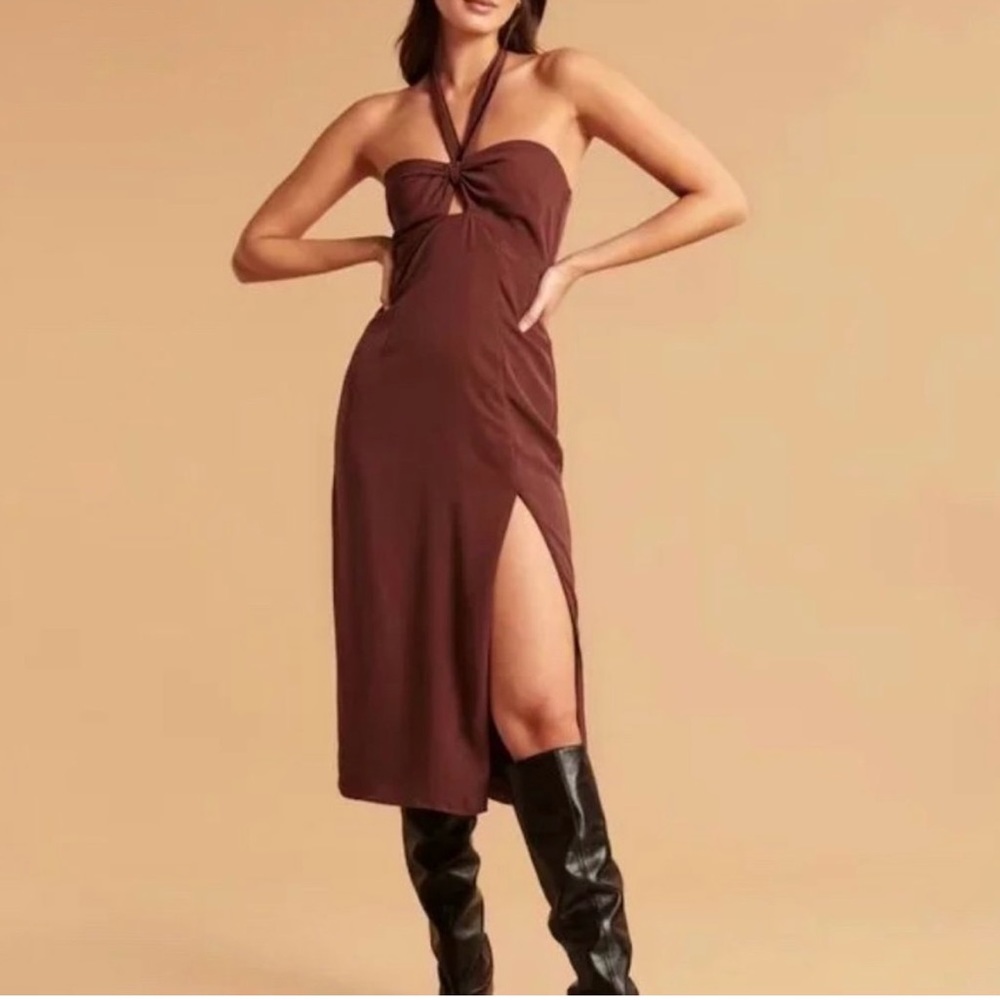 Abercrombie & Fitch Brown Midi Halter Dress
